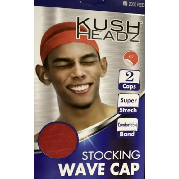 KUSH HEADZ STOCKING WAVE CAP SUPER STRECH COMFORT BAND -2Caps( item 2000 Red) Color #RED 2000