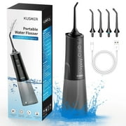 KUSKER Cordless Water Flosser, Portable Water Flossers for Teeth Braces, Gums, Dental Hygiene, IPX7 Waterproof with 5 Modes 4 Nozzles, Black