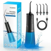 KUSKER Cordless Water Flosser, Portable Water Flossers for Teeth Braces, Gums, Dental Hygiene, IPX7 Waterproof with 5 Modes 4 Nozzles, Blue