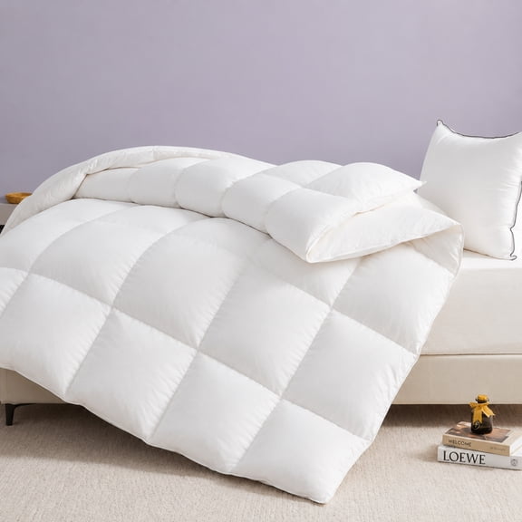 KUSNUG All-Season Goose Feather Down Comforter Twin | Organic Cotton Duvet Insert with 4 Corner Tabs, Breathable & Fluffy, 80+ Wash Tested, 68x90 Inches, White