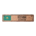thumbnail image 1 of KUSTANAI KAZAKHSTAN Vintage Aluminum Street Sign Kazakhstani flag city country road rustic metal tin wall gift | Indoor/Outdoor | 24" Wide, 1 of 4