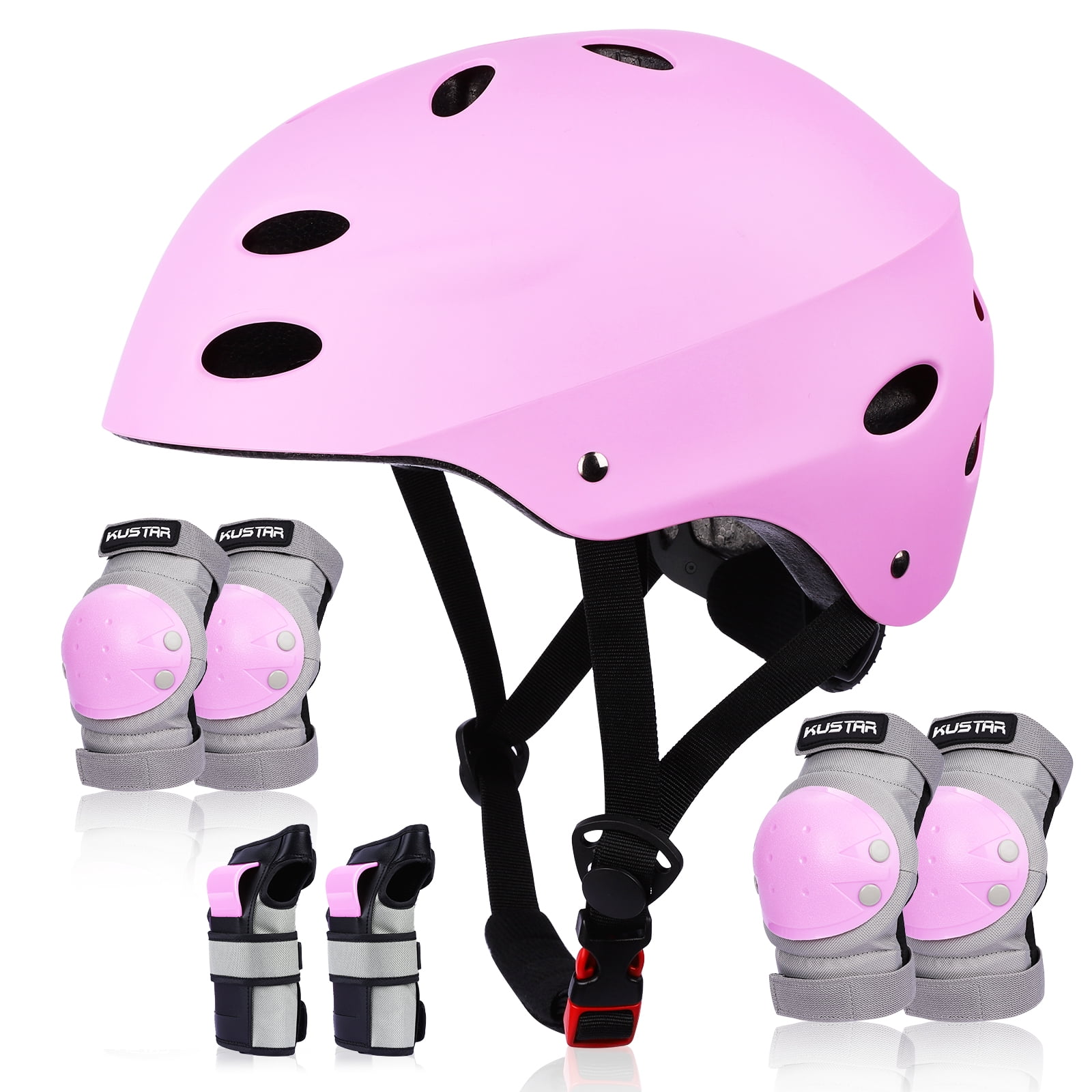 KUSTAR Kids Helmet Adjustable,Knee Elbow Wrist Pads Set for Ages 514
