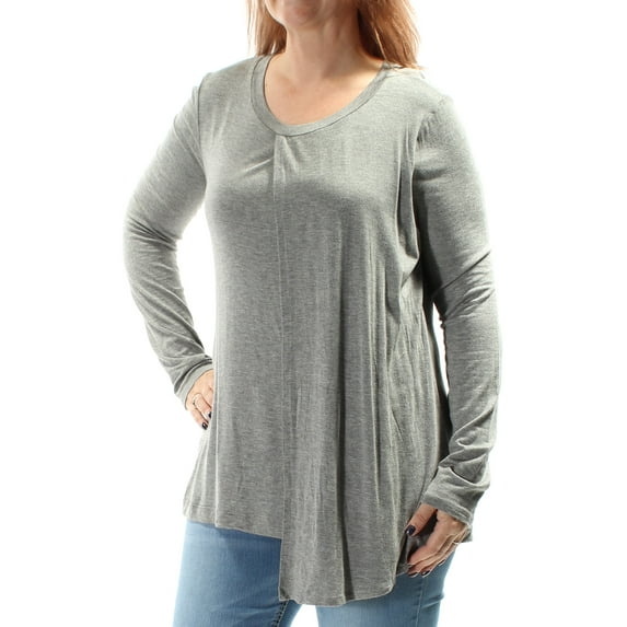 KUT $48 Womens New 1198 Gray Asymmetrical Hem Scoop Neck Top L B+B