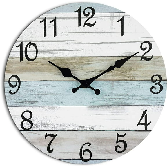 KUTGY Wall Clock,10 inch Silent Non Ticking Coastal Wall Decor, Clocks Battery Operated, Rustic Beach Farmhouse Clocks for Living Room, Kitchen, Bathroom, Office (Blue)