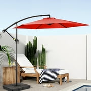 KUTIME 10 Ft Cantilever Offset Hanging Outdoor Patio Umbrella W/ Easy Tilt, Red