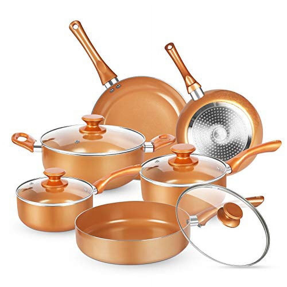  M MELENTA Pots and Pans Set Ultra Nonstick, Pre-Installed 11pcs Cookware  Set Copper with Ceramic Coating, Stay cool handle & Nylon Kitchen Utensils,  Gas/Induction Compatible, 100% PFOA Free: Home & Kitchen