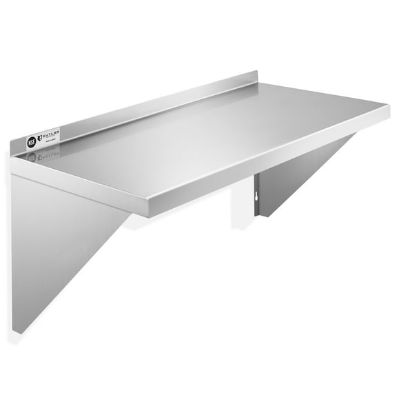 KUTLER 12" x 24" Stainless Steel Shelf, NSF Commercial Wall Mount Shelving w/ Backsplash, Floating Metal Mounted Shelves for Restaurant, Kitchen, Home