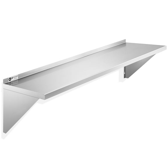 KUTLER 12" x 60" Stainless Steel Shelf, NSF Commercial Wall Mount Shelving w/ Backsplash, Floating Metal Mounted Shelves for Restaurant, Kitchen, Home