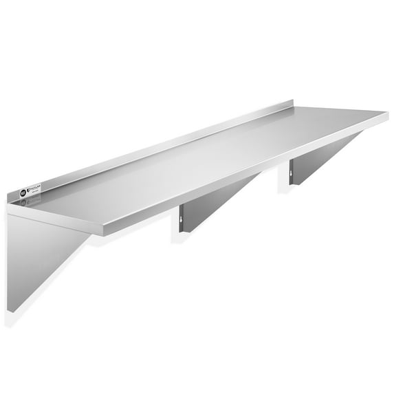 KUTLER 12" x 72" Stainless Steel Shelf, NSF Commercial Wall Mount Shelving w/ Backsplash, Floating Metal Mounted Shelves for Restaurant, Kitchen, Home