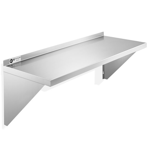 KUTLER 14" x 36" Stainless Steel Shelf, NSF Commercial Wall Mount Shelving w/ Backsplash, Floating Metal Mounted Shelves for Restaurant, Kitchen, Home