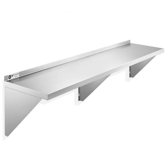 KUTLER 14" x 60" Stainless Steel Shelf, NSF Commercial Wall Mount Shelving w/ Backsplash, Floating Metal Mounted Shelves for Restaurant, Kitchen, Home