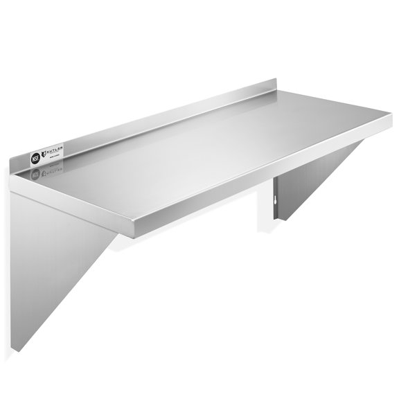 KUTLER 18" x 36" Stainless Steel Shelf, NSF Commercial Wall Mount Shelving w/ Backsplash, Floating Metal Mounted Shelves for Restaurant, Kitchen, Home