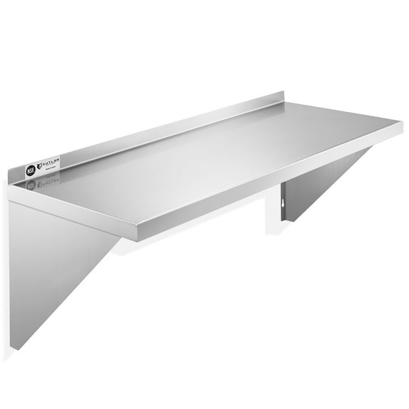 KUTLER 18" x 48" Stainless Steel Shelf, NSF Commercial Wall Mount Shelving w/ Backsplash, Floating Metal Mounted Shelves for Restaurant, Kitchen, Home