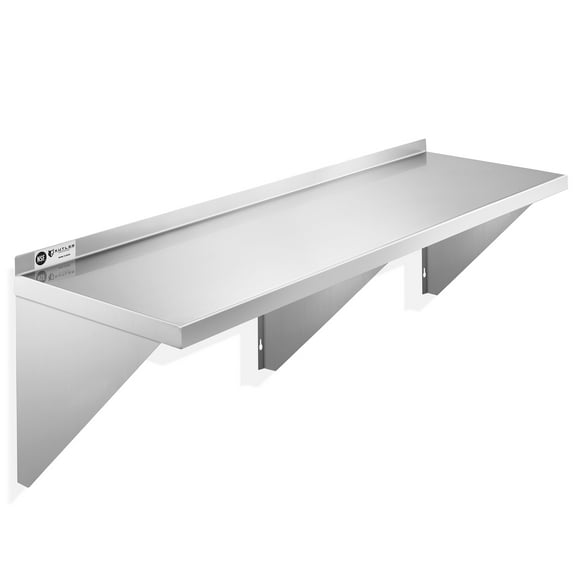 KUTLER 18" x 60" Stainless Steel Shelf, NSF Commercial Wall Mount Shelving w/ Backsplash, Floating Metal Mounted Shelves for Restaurant, Kitchen, Home