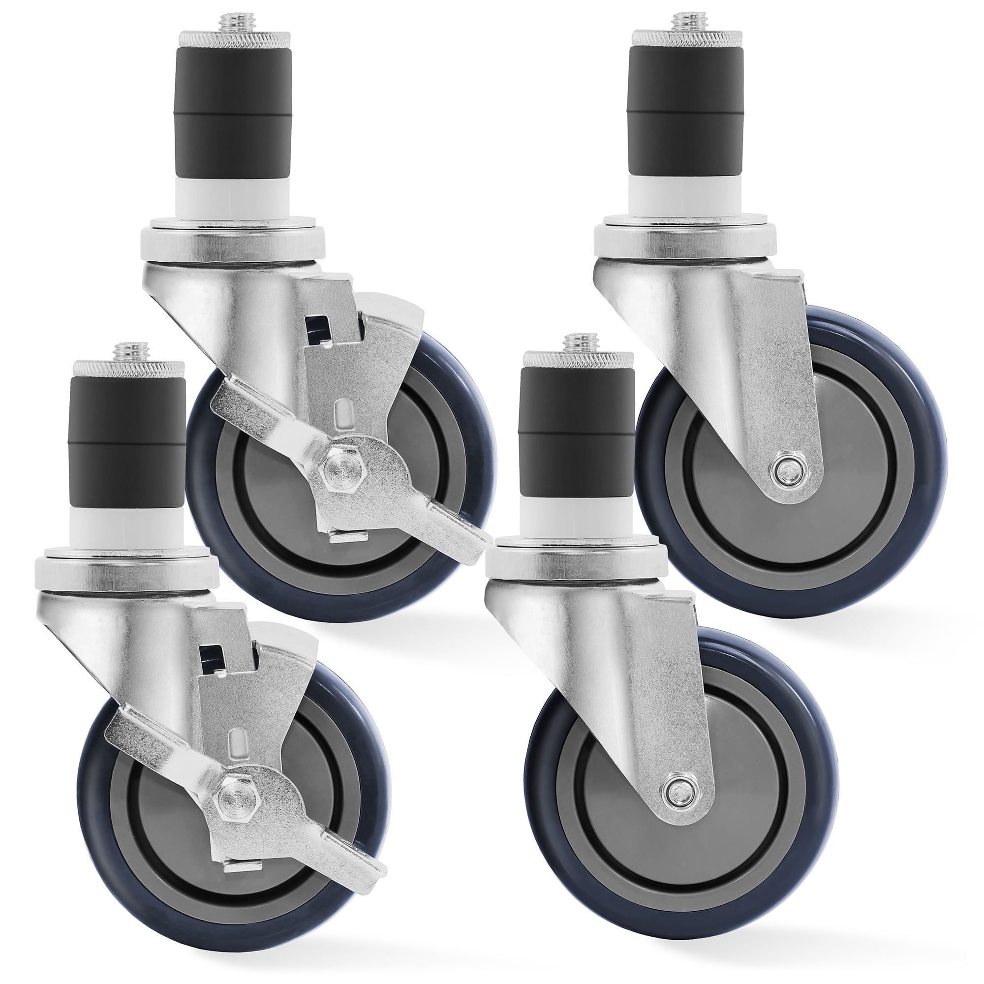 Silver 4-Inch Thermoplastic Caster Wheel Set with Brakes