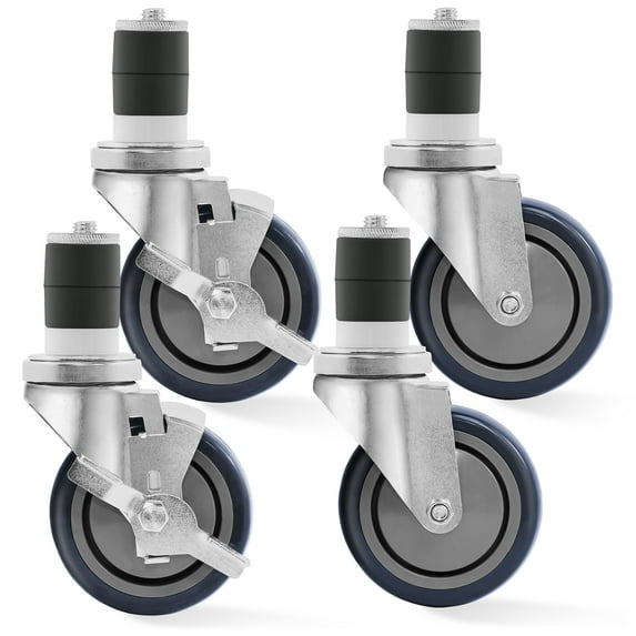 KUTLER 4-Inch Caster Wheel Set for Commercial Kitchen Prep Work Tables - Set of 4 Swivel Casters 2 with Brakes and 2 Without Brakes