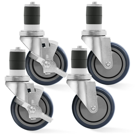 KUTLER 4-Inch Caster Wheel Set for Commercial Kitchen Prep Work Tables - Set of 4 Swivel Casters 2 with Brakes and 2 Without Brakes