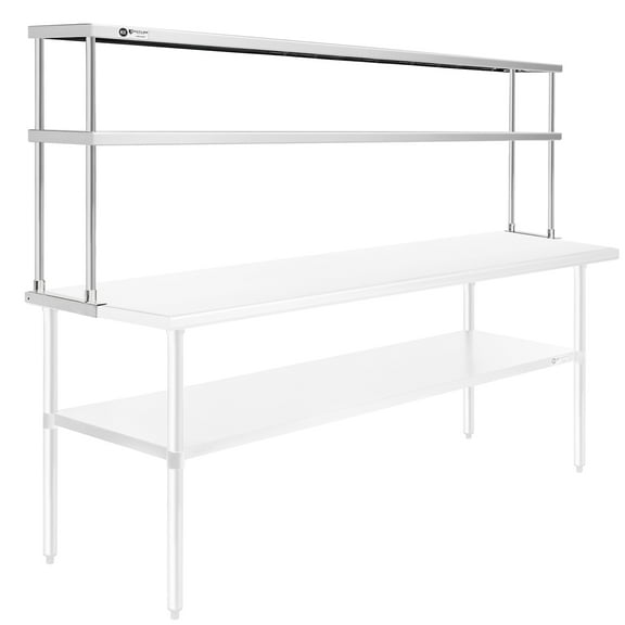 KUTLER Stainless Steel 2-Tier Overshelf 72" x 12", NSF Commercial Double Deck Shelf for Prep and Work Tables for Restaurant, Kitchen, Workshop
