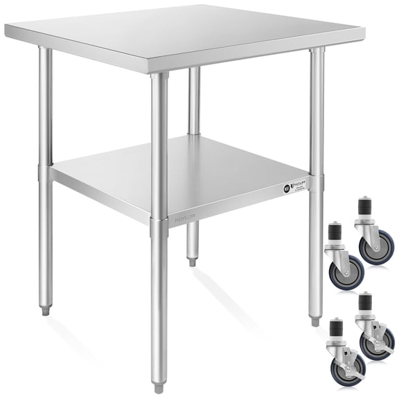 KUTLER Stainless Steel Table with Wheels for Prep and Work 24 x 24 Inches, NSF Heavy Duty Commercial Kitchen Table for Restaurant