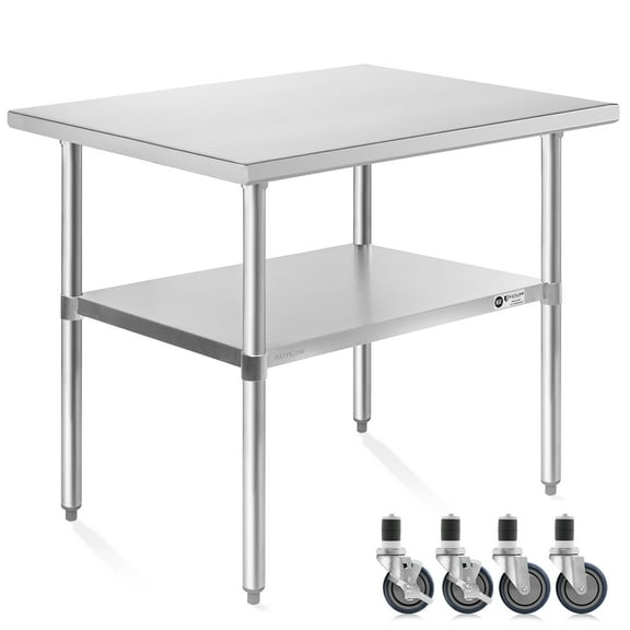 KUTLER Stainless Steel Table with Wheels for Prep and Work 24 x 36 Inches, NSF Heavy Duty Commercial Kitchen Table for Restaurant