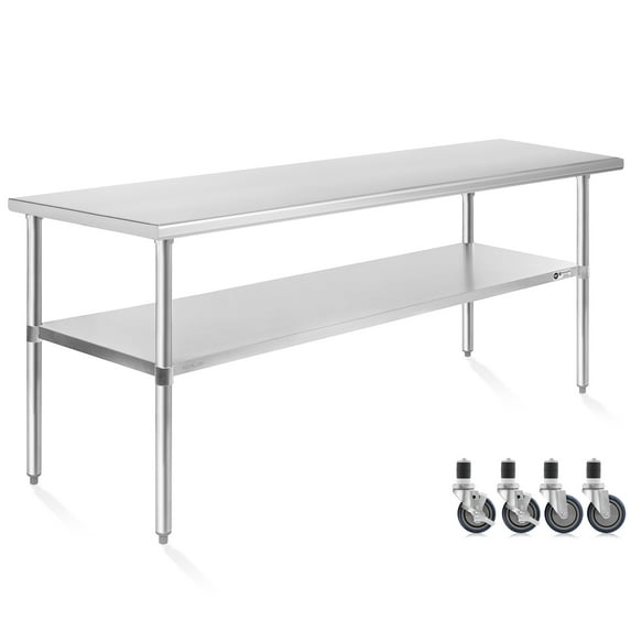 KUTLER Stainless Steel Table with Wheels for Prep and Work 24 x 72 Inches, NSF Heavy Duty Commercial Kitchen Table for Restaurant