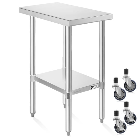 KUTLER Stainless Steel Table with Wheels for Prep and Work 30 x 12 Inches, NSF Heavy Duty Commercial Kitchen Table for Restaurant