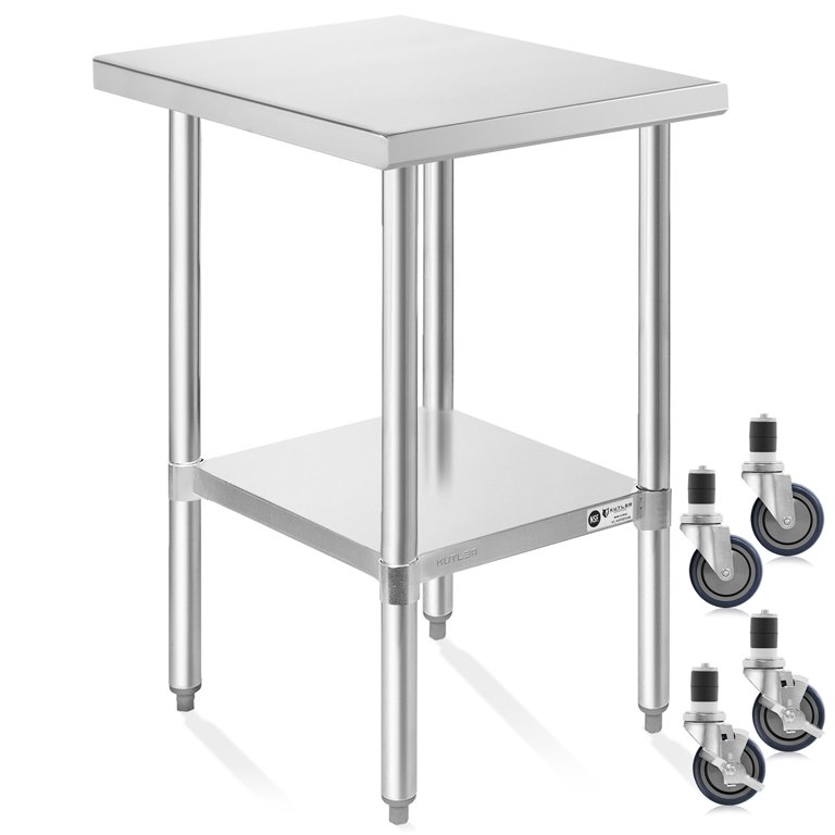 KUTLER Stainless Steel Table with Wheels for Prep and Work 30 x 18 