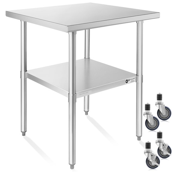 KUTLER Stainless Steel Table with Wheels for Prep and Work 30 x 30 Inches, NSF Heavy Duty Commercial Kitchen Table for Restaurant
