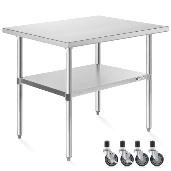 KUTLER Stainless Steel Table with Wheels for Prep and Work 30 x 48 Inches, NSF Heavy Duty Commercial Kitchen Table for Restaurant