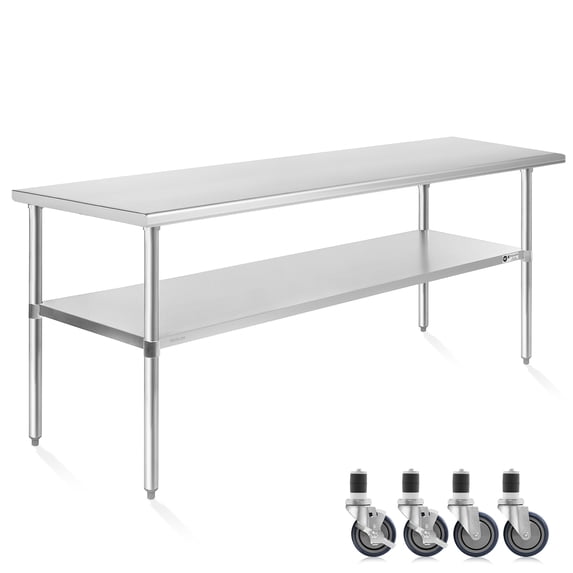 KUTLER Stainless Steel Table with Wheels for Prep and Work 30 x 60 Inches, NSF Heavy Duty Commercial Kitchen Table for Restaurant