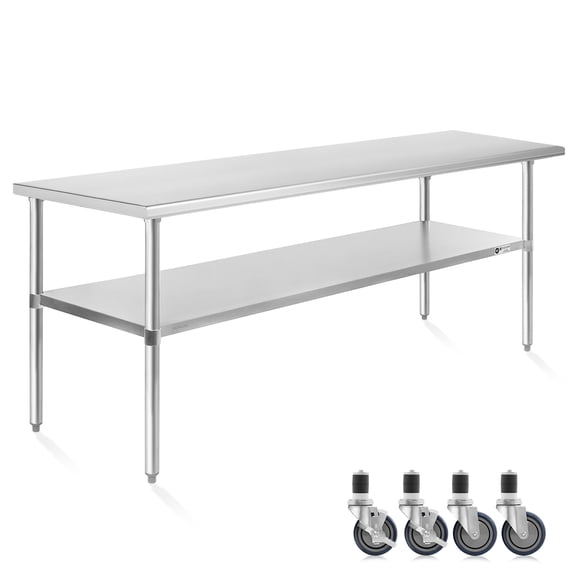 KUTLER Stainless Steel Table with Wheels for Prep and Work 30 x 72 Inches, NSF Heavy Duty Commercial Kitchen Table for Restaurant