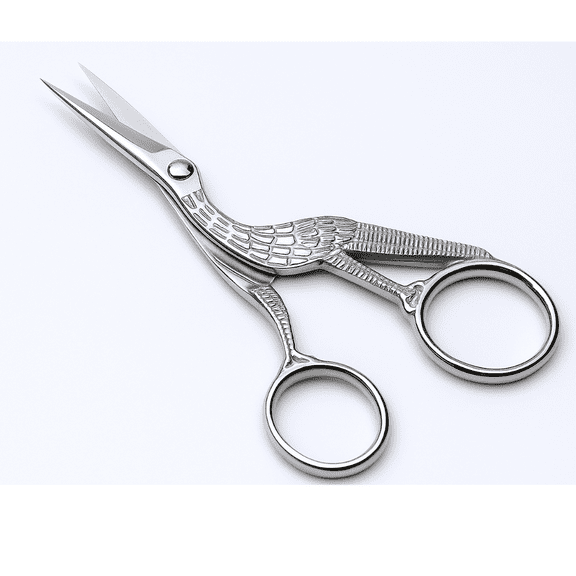 KUTZ 4.5" (11.4 cm) Nostalgic Stork Scissors in Silver-tone | Super Sharp Blades | Protective Vinyl Pouch Included