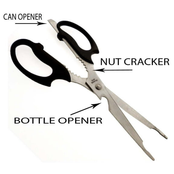 KUTZ 8" (20.3 cm) Stainless Steel Multi-Function Scissors | Bottle & Can Opener, Nut Cracker, Tweezer Top | Household Essential Tool
