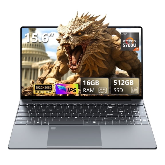 KUU 15.6"Gaming Laptop, Windows 11 Pro Laptop Computer, AMD Ryzen 5 7430U, Up to 4.3GHz 16GB RAM 512GB SSD, Backlit Fingerprint, 55.2With Long Battery Life Silver