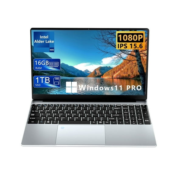 KUU Laptop, 15.6 FHD, Intel Alder Lake N95, 16GB RAM, 1TB SSD, Backlit keyboard,Silver