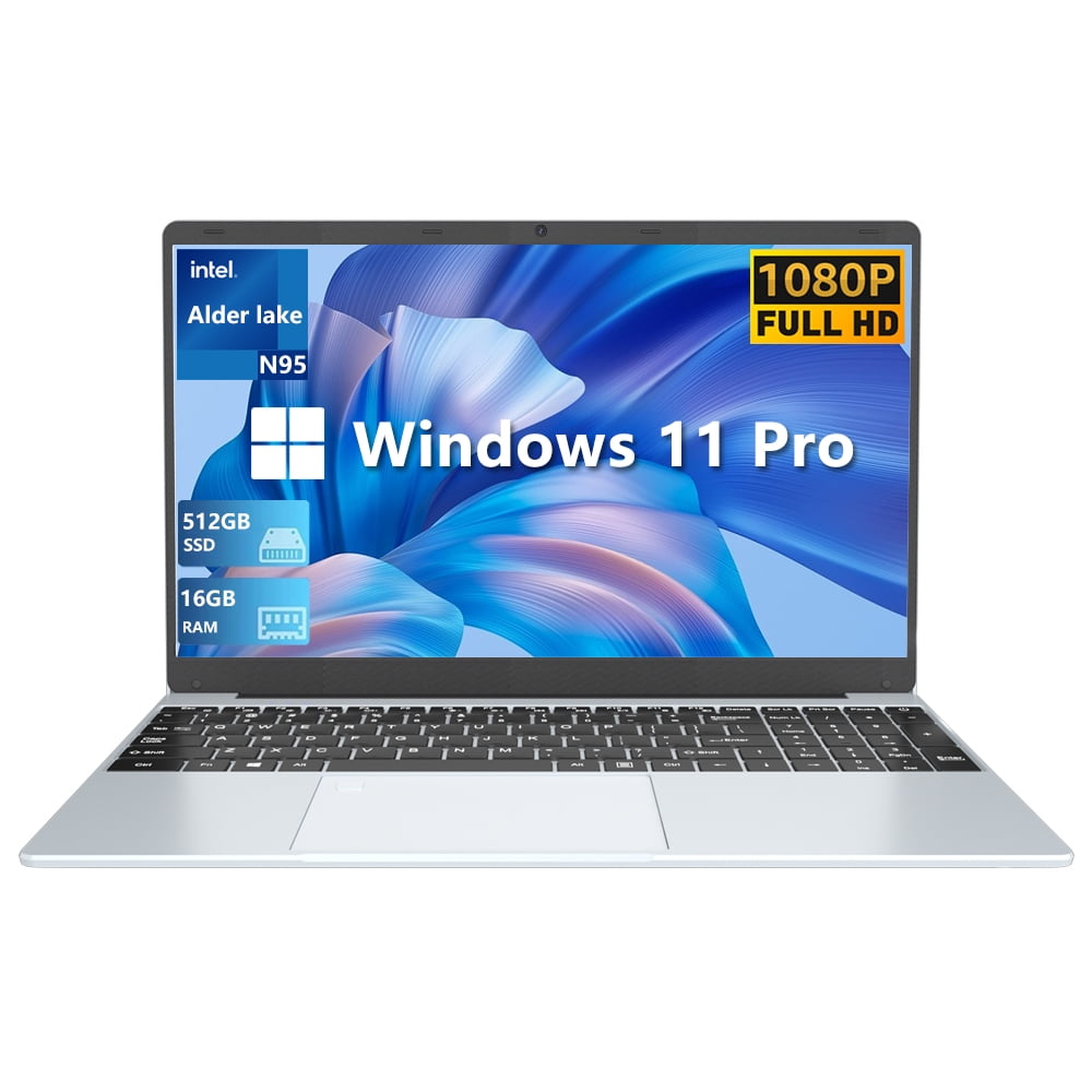 Kuu 15.6 inch Laptop Intel Alder Lake N95,16gb Ram 512GB SSD,up to 3.4GHz ,Backlit Keyboard,Fingerprint,Windows 11 Pro, Silver