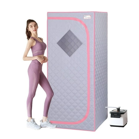 KUUFER 66.5"H Full Size Sauna, Portable Steam Sauna Tent, Personal Home Sauna Spa, Fast heating Sauna Box with Steam Generator, Remote Control, Foldable Chair, Timer, 2.2L Generator, Gray