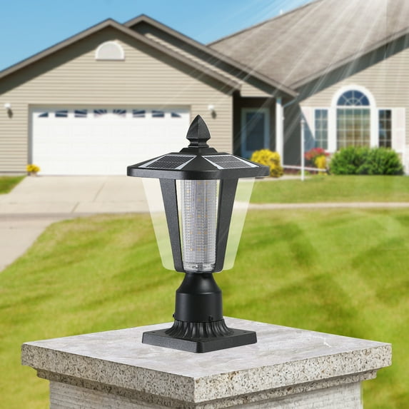 KUUFER Solar Post Light, Column Head light With Dimmable LED, IPX 65 Waterproof Solar Lantern, Outdoor Landscape Empire Light
