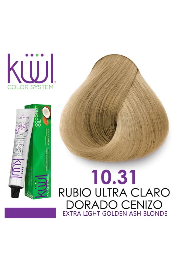 KUUL 10.31 RUBIO ULTRA CLARO DORADO CENIZO Color System EXTRA LIGHT GOLDEN ASH BLONDE Tintes ( DORADOS ) 3.04 oz