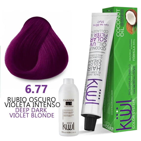 KUUL 6.77 RUBIO OSCURO VIOLETA INTENSO / DEEP DARK VIOLET BLONDE - [1] Tinte | Hair Dye + [1] Peroxido ( 10 vol. 3% ) | Cream Developer Bundle