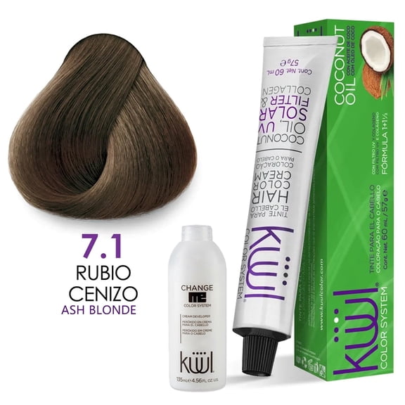 KUUL 7.1 RUBIO CENIZO / ASH BLONDE - [1] Tinte | Hair Dye + [1] Peroxido ( 10 vol. 3% ) | Cream Developer Bundle