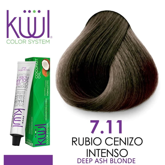 KUUL  7.11 RUBIO CENIZO INTENSO Color System DEEP ASH BLONDE Tintes ( CENIZOS INTENSOS )  3.04 oz