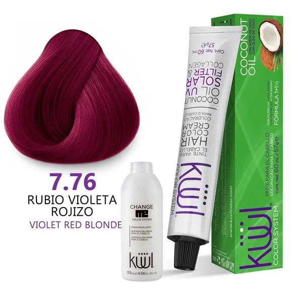 KUUL 7.76 RUBIO VIOLETA ROJIZO / VIOLET RED BLONDE - [1] Tinte | Hair Dye + [1] Peroxido ( 10 vol. 3% ) | Cream Developer Bundle