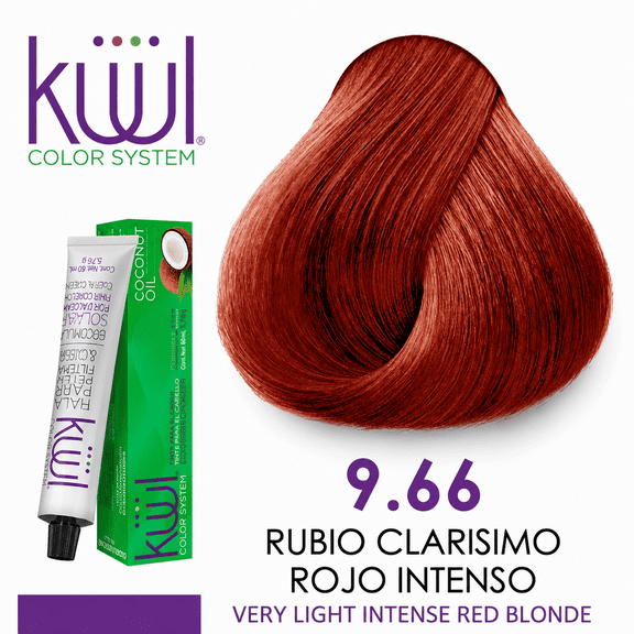 KUUL 9.66 RUBIO CLARISIMO ROJO INTENSO Color System VERY LIGHT INTENSE RED BLONDE Tintes ( ROJOS )  3.04 oz