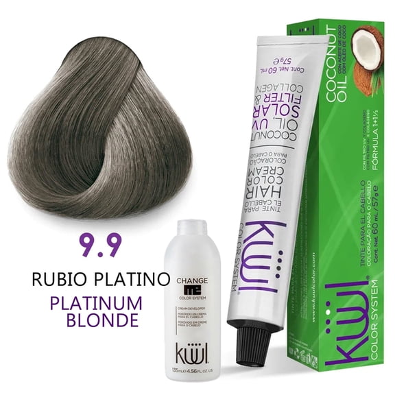 KUUL 9.9 RUBIO PLATINO / PLATINUM BLONDE - [1] Tinte | Hair Dye + [1] Peroxido ( 10 vol. 3% ) | Cream Developer Bundle