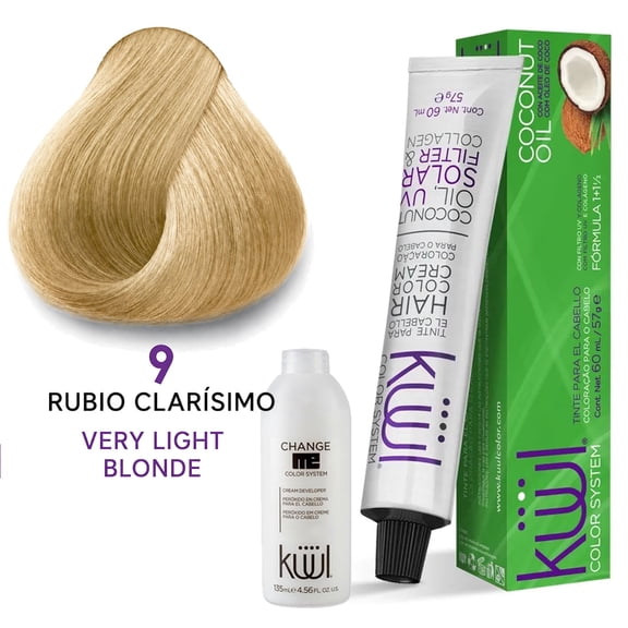 KUUL 9 RUBIO CLARISIMO / VERY LIGHT BLONDE - [1] Tinte | Hair Dye + [1] Peroxido ( 10 Vol. 3%  )  |  Cream Developer Bundle