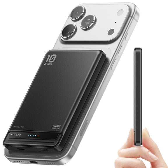 Kuulaa 10000mAh Ultra Thin Magnetic Power Bank,20W PD Fast & 15W Wireless Charging Compatible for iPhone 17/16/15/14, Samsung S24/S23 & Android