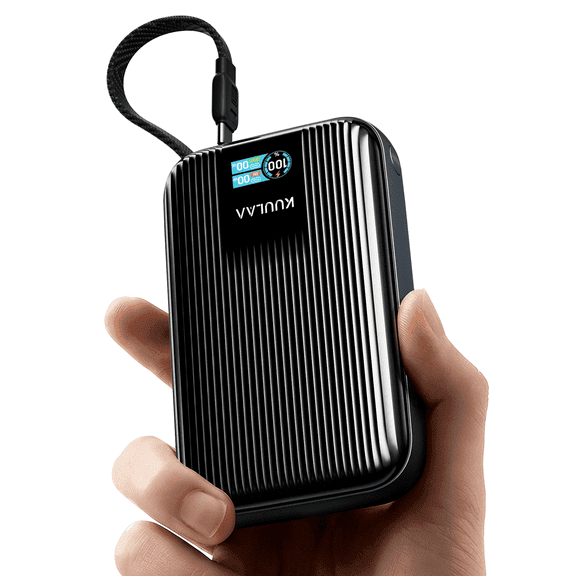 Kuulaa 20000mAh 45W Power Bank with Built-in Cable & Smart Display, Fast Charger Compatible for iPhone 17/16/15/14, Samsung, iPad, Laptop