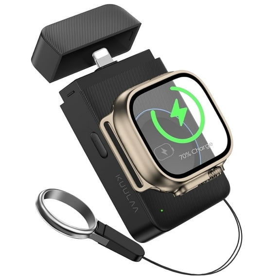 KUULAA 1500mAh Magnetic Wireless Power Bank - Portable Battery Pack Charger Built-in Cable & Keychain, Compatible with Watch Series 9/Ultra 2/8/7/6/SE/5-3 & iPhone 14/13/12/11
