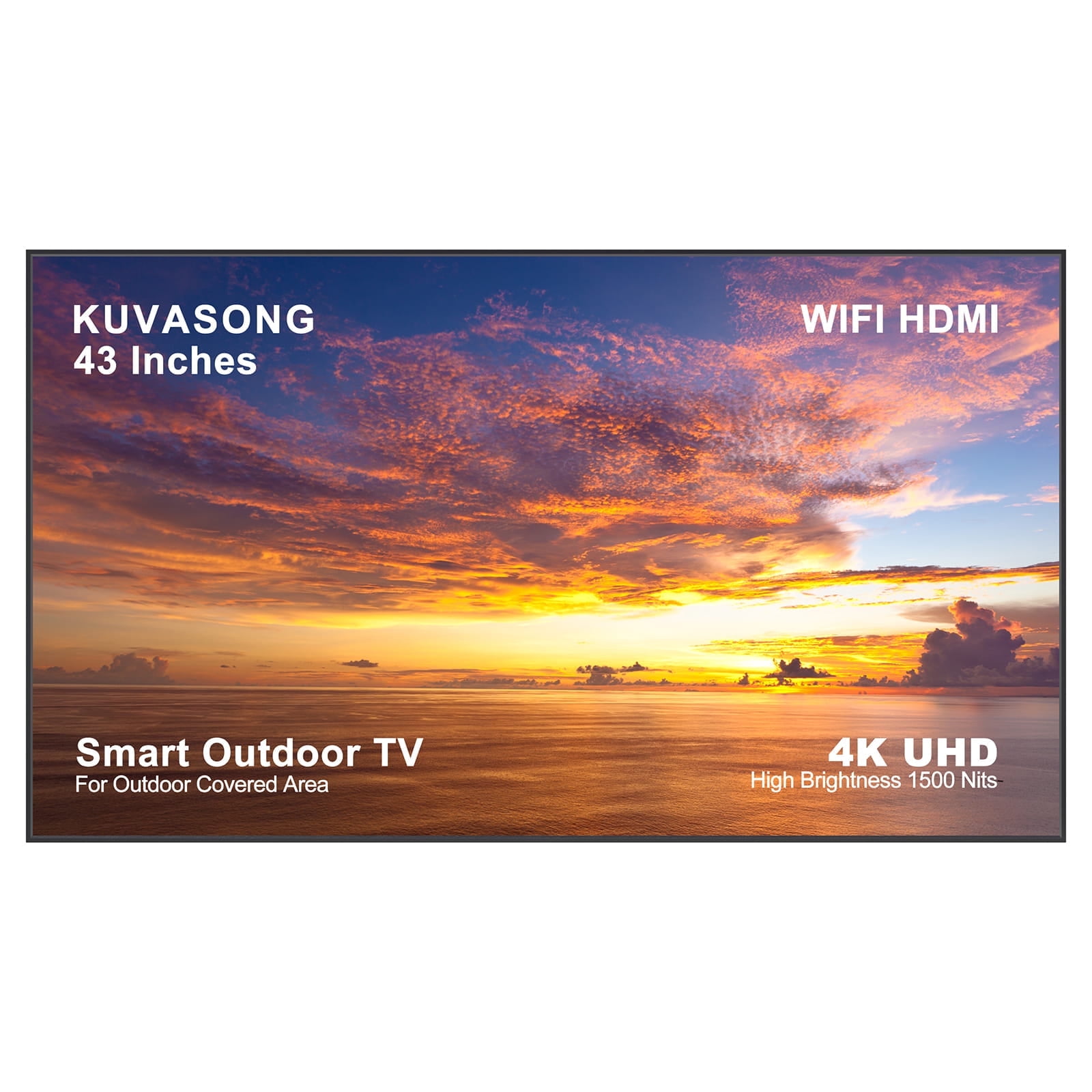 KUVASONG 43" Sun Readable Smart Outdoor TV for Outdoor Covered Area, 43" High Brightness Smart Outdoor Television